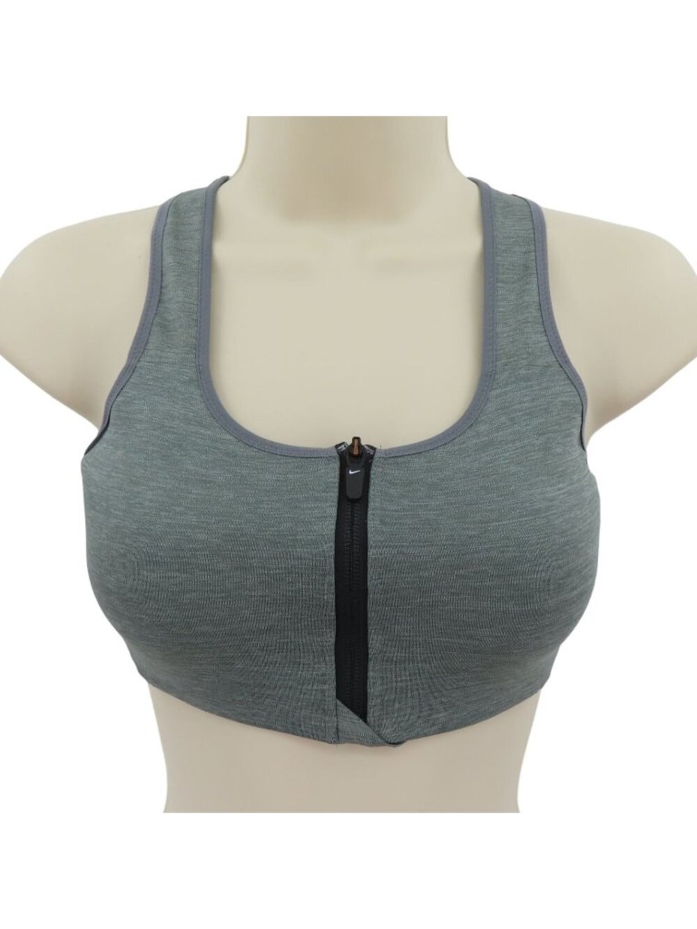 NIKE Womens Extra Small XS Gray Green Black Front Closure Zip Sports Bra Padded